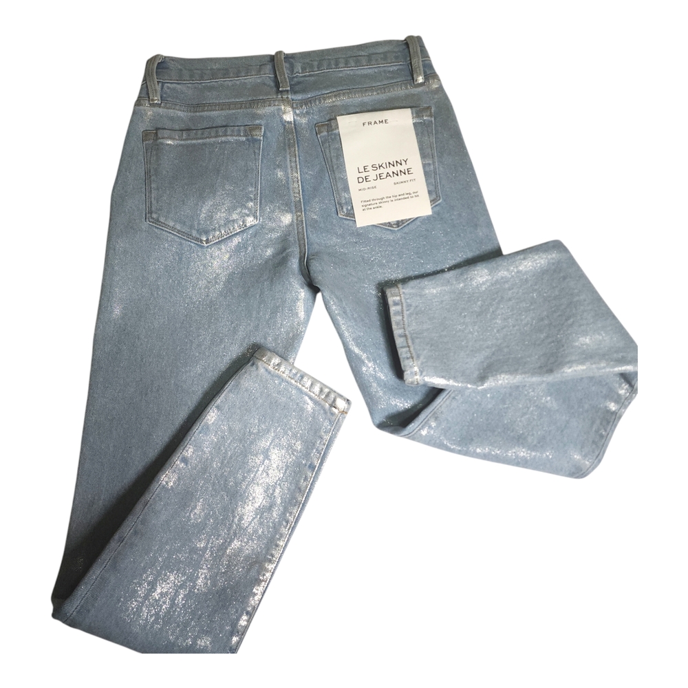 FRAME Le Skinny de Jeanne Metallic Silver Coated Jeans NWT Size 24 - Picture 8 of 15
